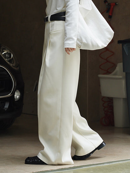 xakxx Loose Pleated Solid Color Wide Leg Pants Bottoms