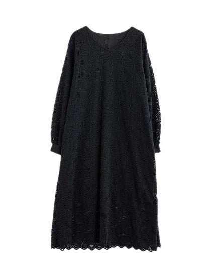 xakxx Bishop Sleeve Long Sleeves Jacquard V-Neck Midi Dresses