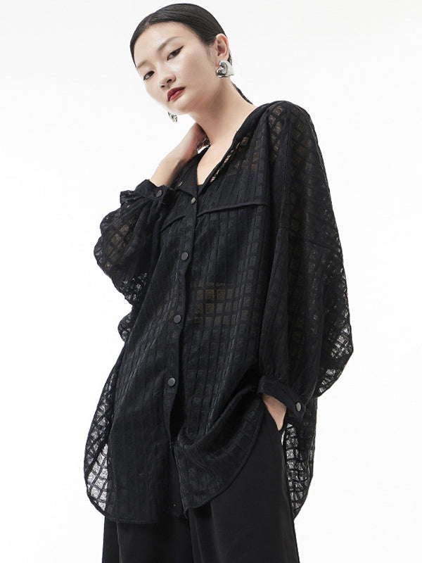 xakxx Loose Batwing Sleeves Sun Protection See-Through Blouse