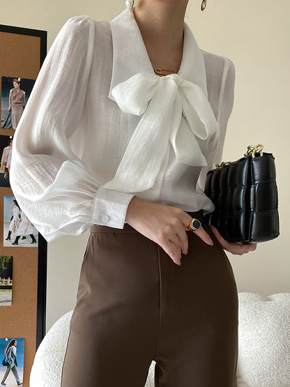 xakxx Urban Loose Long Sleeves Solid Color Lapel Collar Blouses