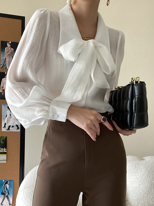 xakxx Urban Loose Long Sleeves Solid Color Lapel Collar Blouses