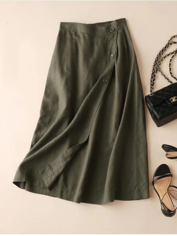 xakxx Simple Casual Loose Elasticity Ramie Cotton Skirt