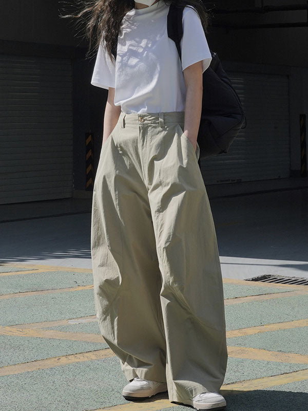 xakxx Loose Wide Leg Solid Color Split-Joint Casual Pants Bottoms Trousers