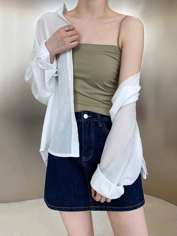 xakxx Simple Casual Solid Color Spaghetti-Neck Vest Top