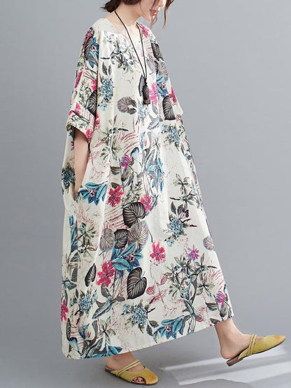 xakxx Vintage Floral Round-Neck Dress