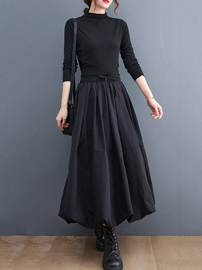 xakxx Urban Loose Drawstring High Waisted Black Bubble Skirt
