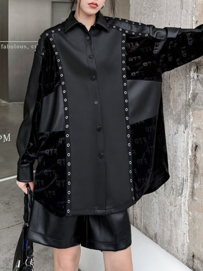 xakxx High-Low Long Sleeves Buttoned Split-Joint Lapel Blouses&Shirts Tops