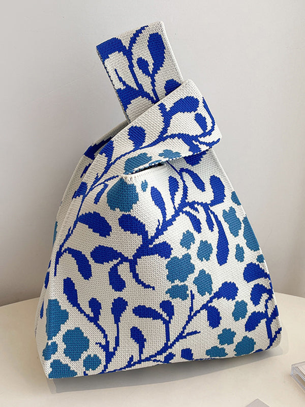 xakxx Contrast Color Floral Woven Bags Handbag