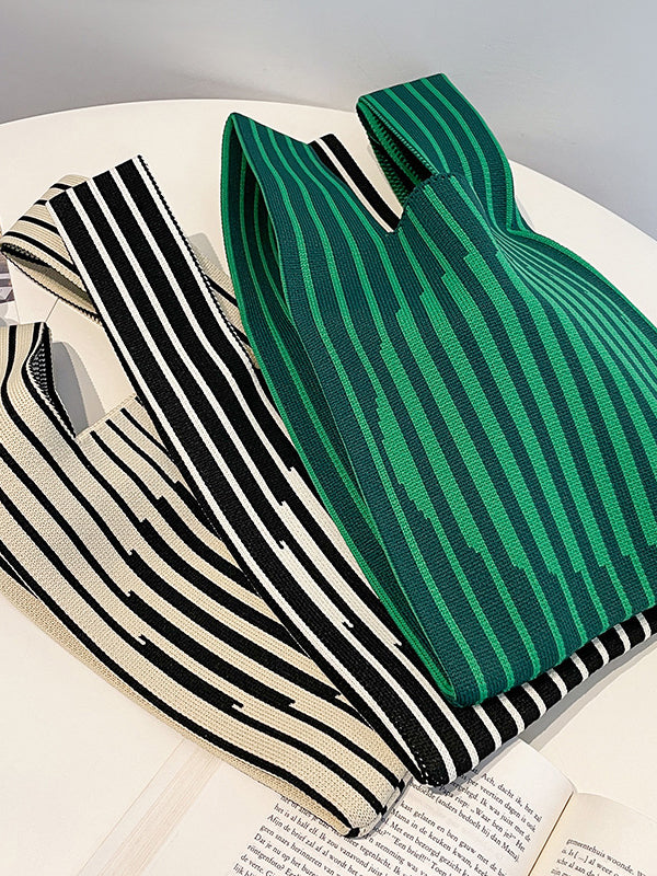 xakxx Contrast Color Striped Woven Bags Woven Handbag