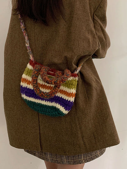 xakxx Colorful Contrast Color Crossbody Bag Woven Handbag