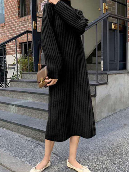 xakxx Urban Loose Long Sleeves Solid Color High-Neck Sweater Dresses