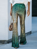xakxx Flared Pants Skinny Leg Contrast Color Gradient Sequined Shiny Pants Bottoms