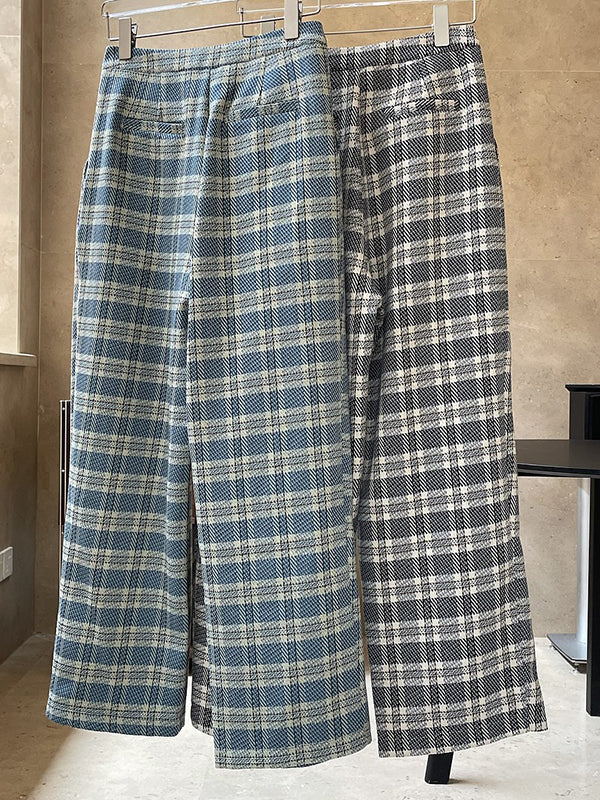 xakxx Vintage Wide Leg High-Waisted Pleated Plaid Pants