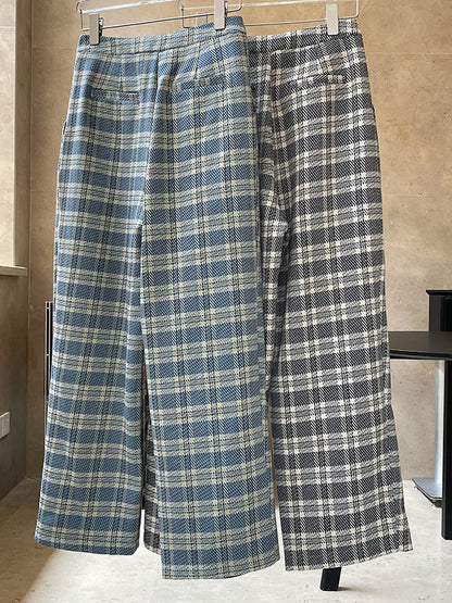 xakxx Vintage Wide Leg High-Waisted Pleated Plaid Pants