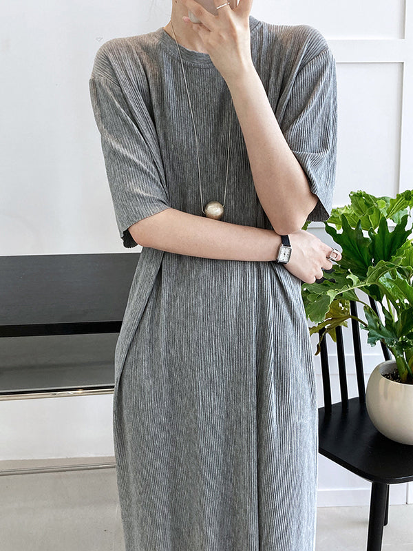 xakxx Original Casual Pleated Solid Color Midi Dress