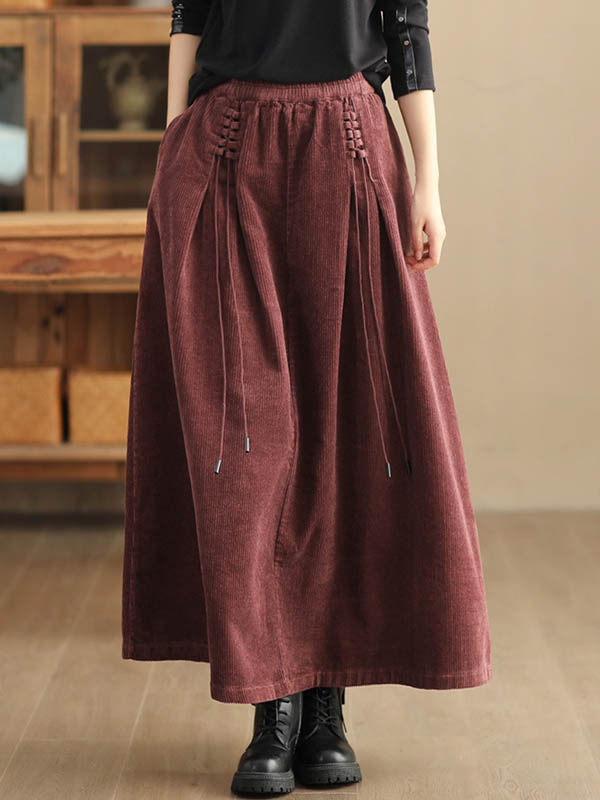 xakxx A-Line Loose Elasticity Solid Color Tied Velvet Skirts Bottoms