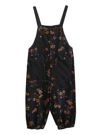 xakxx Original Floral With Pocket Harem Denim Overalls
