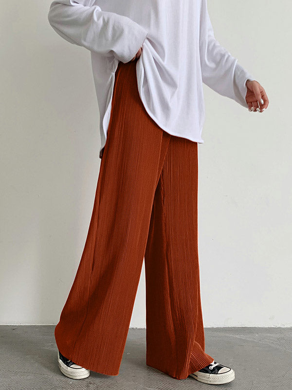 xakxx Casual Solid Color Pleats Capri-Pants Bottoms