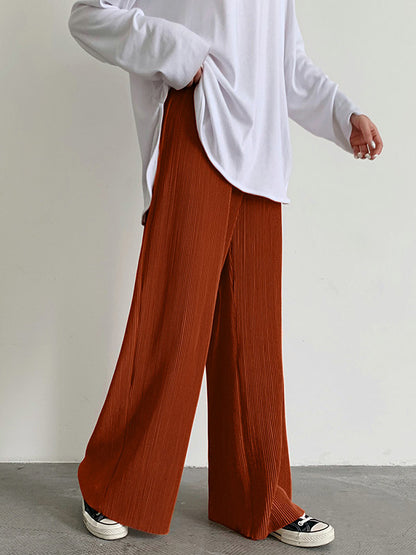 xakxx Casual Solid Color Pleats Capri-Pants Bottoms