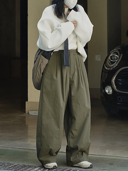 xakxx High Waisted Loose Solid Color Casual Pants Bottoms