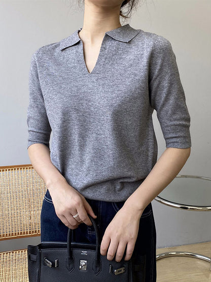 xakxx 7 Colors Urban Solid Color Half Sleeves Knitting Shirt Top