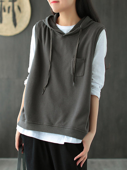 xakxx Artistic Retro Solid Hooded Vest