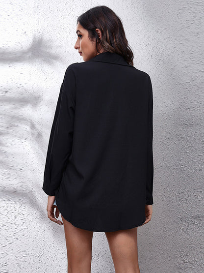 xakxx Casual Loose Long Sleeves Buttoned Contrast Color Polka-Dot Lapel Collar Blouses&Shirts Tops