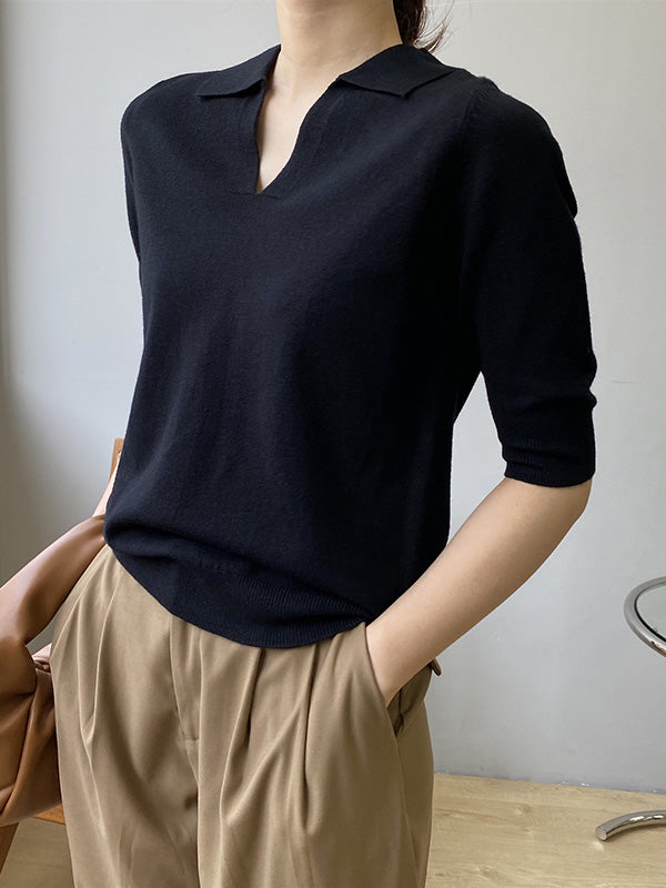 xakxx 7 Colors Urban Solid Color Half Sleeves Knitting Shirt Top