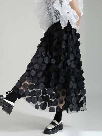 xakxx A-Line High Waisted Mesh Polka-Dot Solid Color Split-Joint Skirts Bottoms