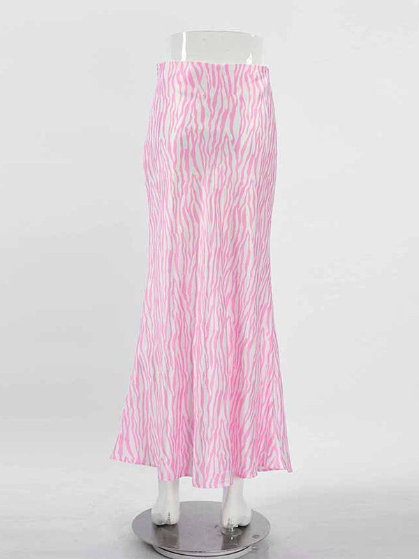 xakxx Mermaid Contrast Color Zebra-Stripe Skirts Bottoms