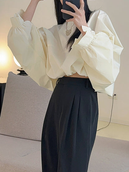 xakxx Batwing Sleeves Loose Elasticity Solid Color Round-Neck Blouses&Shirts Tops