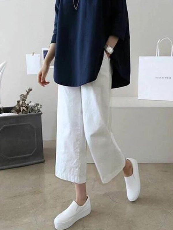 xakxx 5 Colors Line Loose Casual Plus Size Wide-Leg Pants