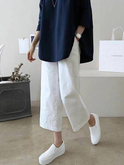 xakxx 5 Colors Line Loose Casual Plus Size Wide-Leg Pants