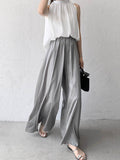 xakxx Wide Leg Loose Solid Color Casual Pants Bottoms