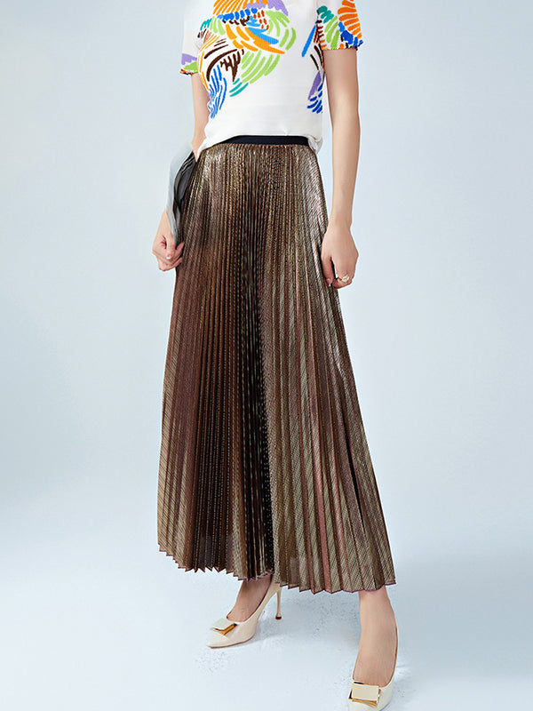 xakxx Loose Metallic Pleated Skirts Bottoms