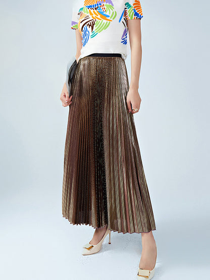 xakxx Loose Metallic Pleated Skirts Bottoms