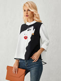 xakxx Casual Three-Quarter Sleeves Figure Buttoned Printed Stand Collar Blouses&Shirts Tops