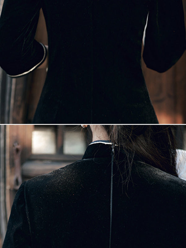 xakxx Vintage Beaded False Two Half Sleeves Long Cheongsams