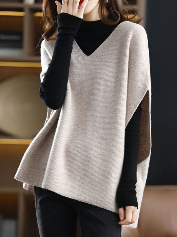 xakxx Casual Sleeveless Loose Solid Color V-Neck Vest Top