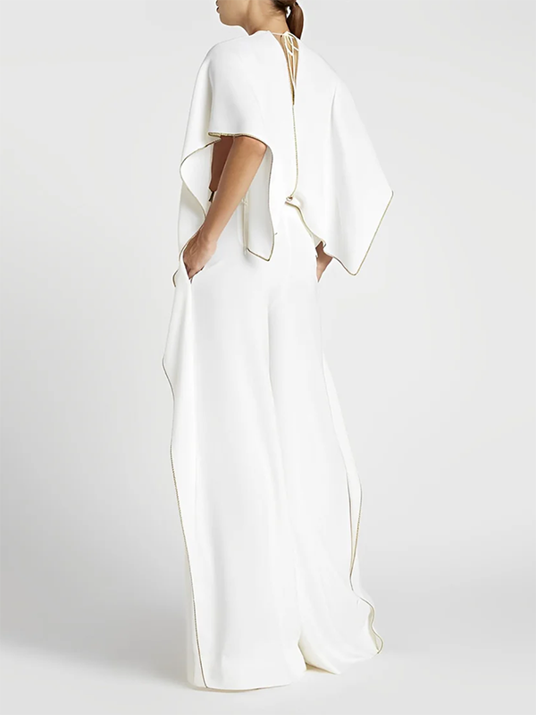 xakxx Loose Half Sleeves Solid Color Deep V-Neck Jumpsuits