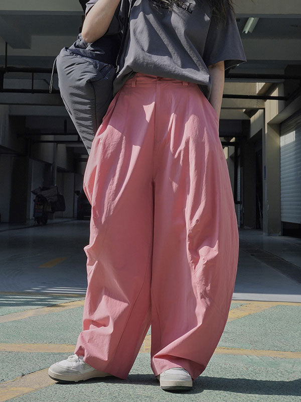 xakxx Loose Wide Leg Solid Color Split-Joint Casual Pants Bottoms Trousers