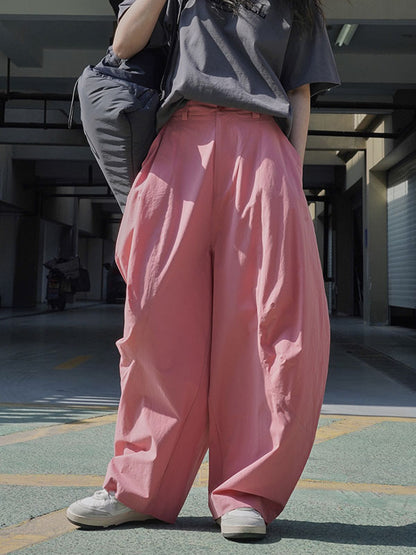 xakxx Loose Wide Leg Solid Color Split-Joint Casual Pants Bottoms Trousers