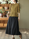 xakxx Vintage Loose Wide Leg Drawstring Solid Color Casual Pants Bottoms