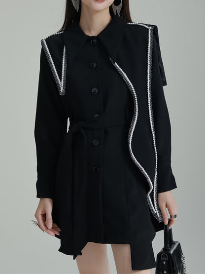 xakxx A-Line High Waisted Asymmetric Buttoned Lapel Mini Dresses
