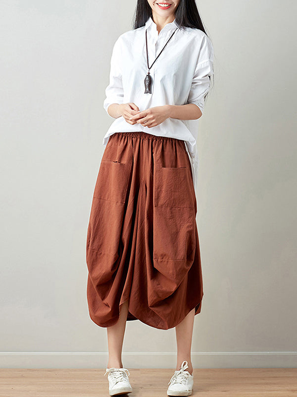xakxx Artistic Retro Ramie Cotton 6 Colors Loose Irregular Elasticity Skirt