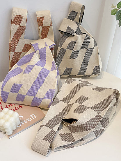 xakxx Contrast Color Letter Print Woven Bags Handbag