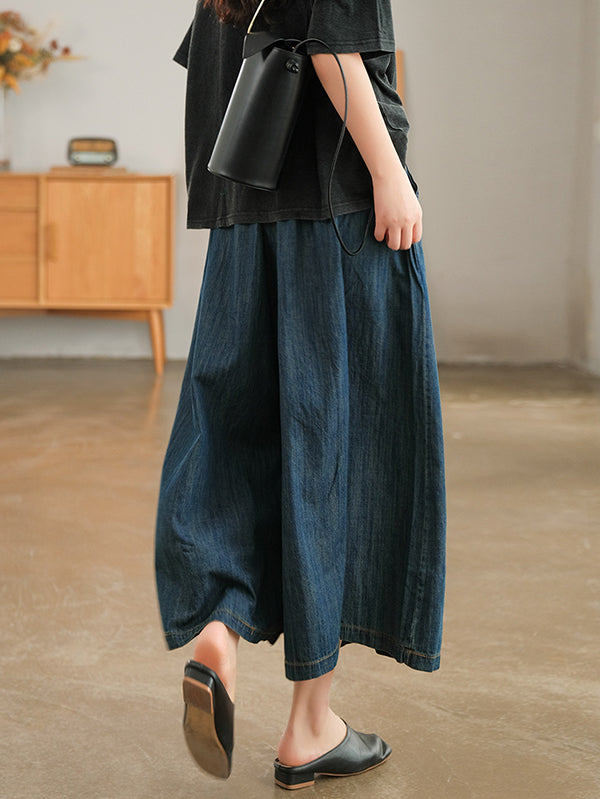 xakxx Artistic Retro Loose Wide Legs Elasticity Jean Pants