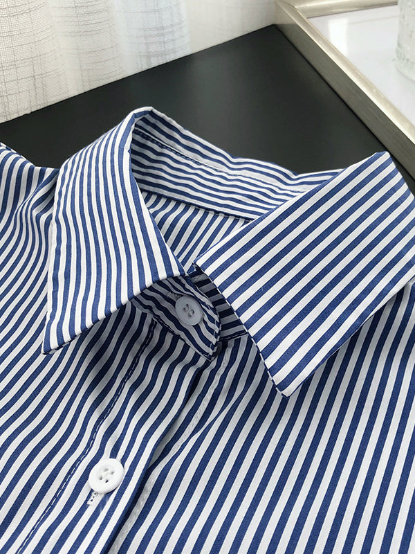xakxx Urban Loose Striped Lapel Collar Blouses&Shirts Tops