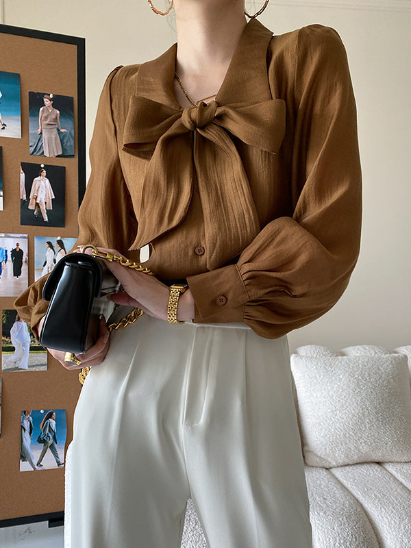 xakxx Urban Loose Long Sleeves Solid Color Lapel Collar Blouses