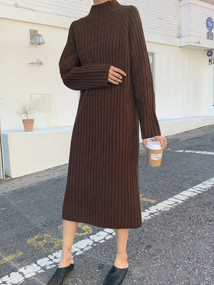 xakxx Urban Loose Long Sleeves Solid Color High-Neck Sweater Dresses